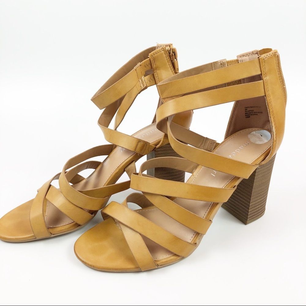 madden girl block heel strappy tan sandals